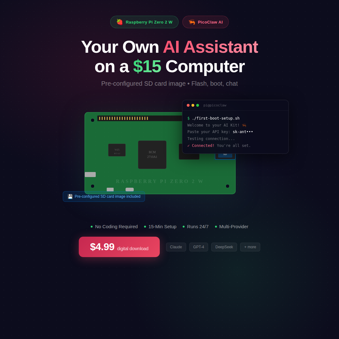 PicoClaw AI Assistant Kit - Pre-Configured SD Card Image